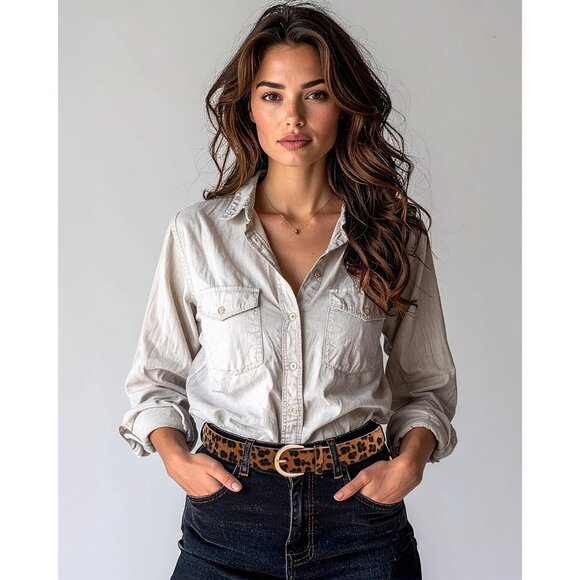 Women's Gold-leopard Print Pu Leather Belts For Jeans Dresses With Alloy Buckle - Picture 6 of 6